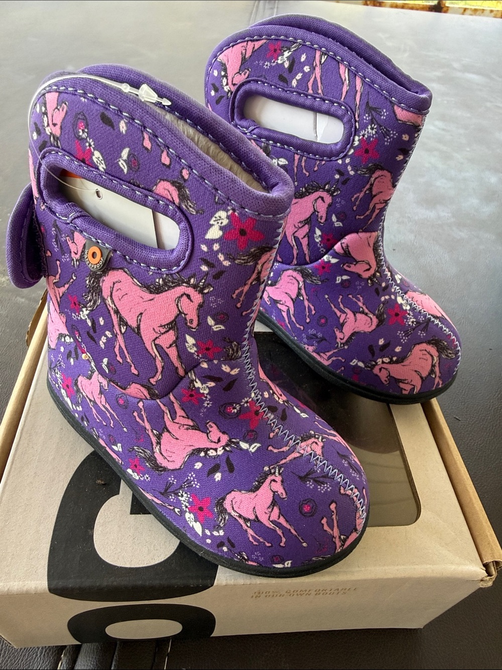 Bogs Kids Purple and Pink Horse Print Rain Boots